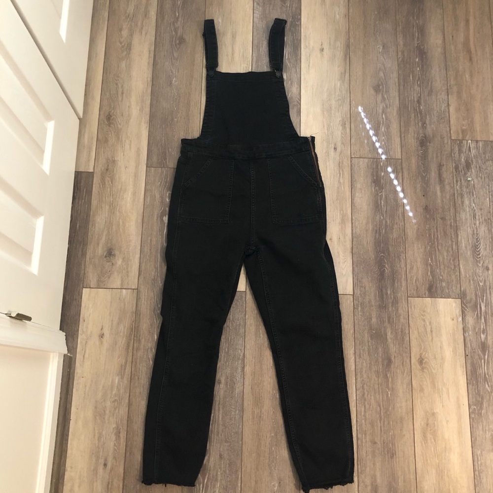 Black denim overalls